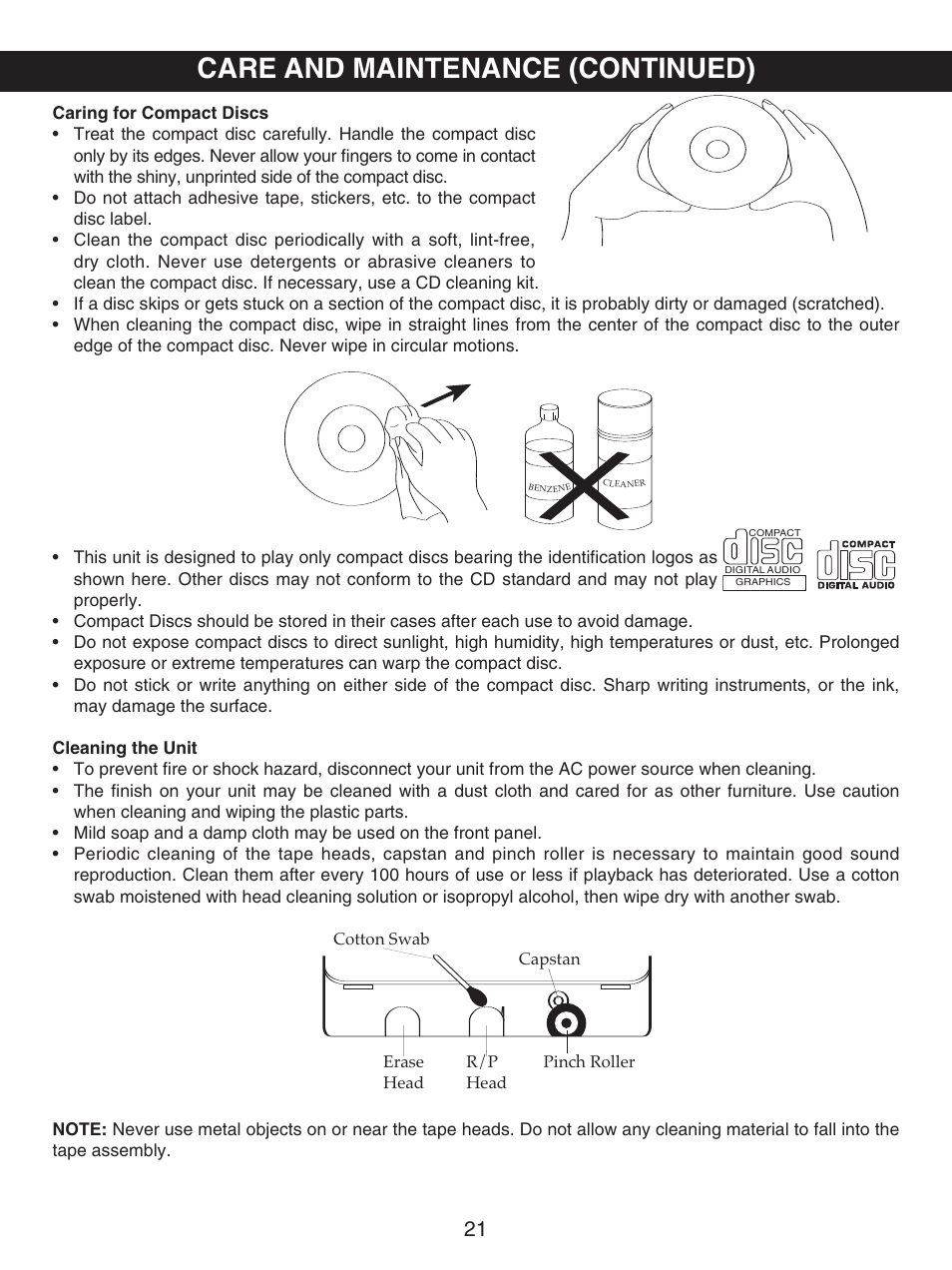 Care and maintenance (continued) | Memorex MKS8503 User Manual | Page 22 / 25