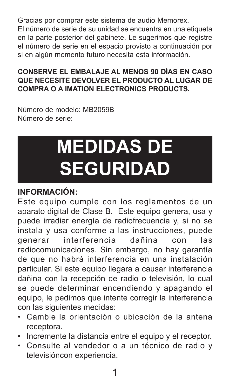 Medidas de seguridad | Memorex MB2059B User Manual | Page 32 / 60