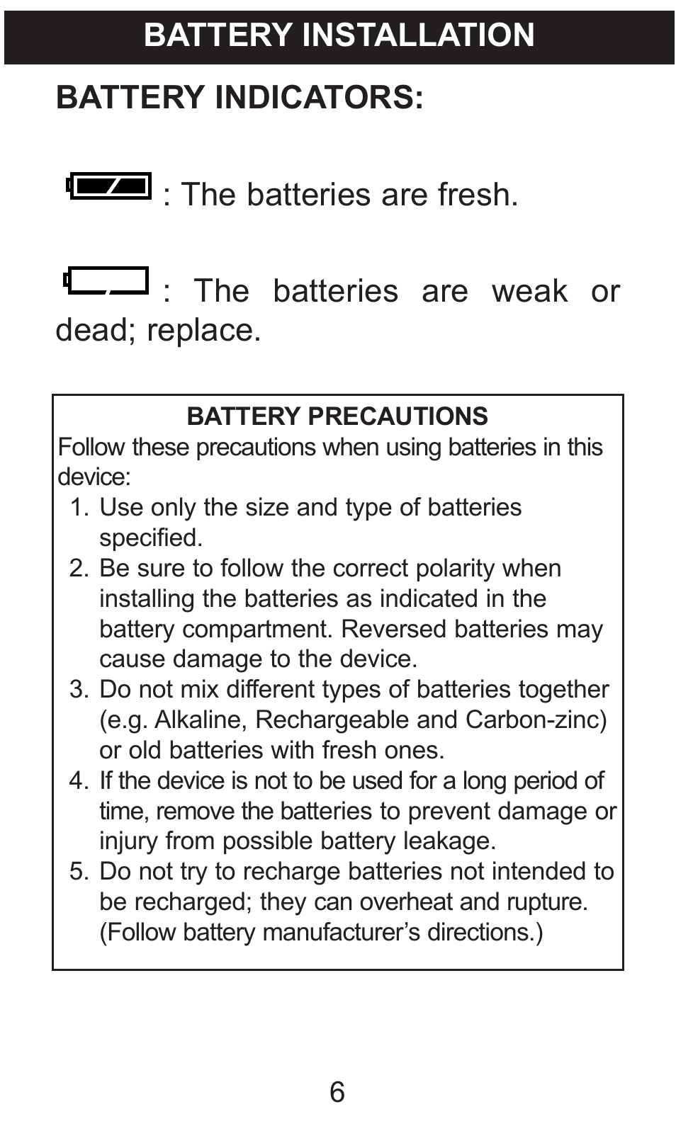 Battery installation | Memorex MB2059B User Manual | Page 7 / 60