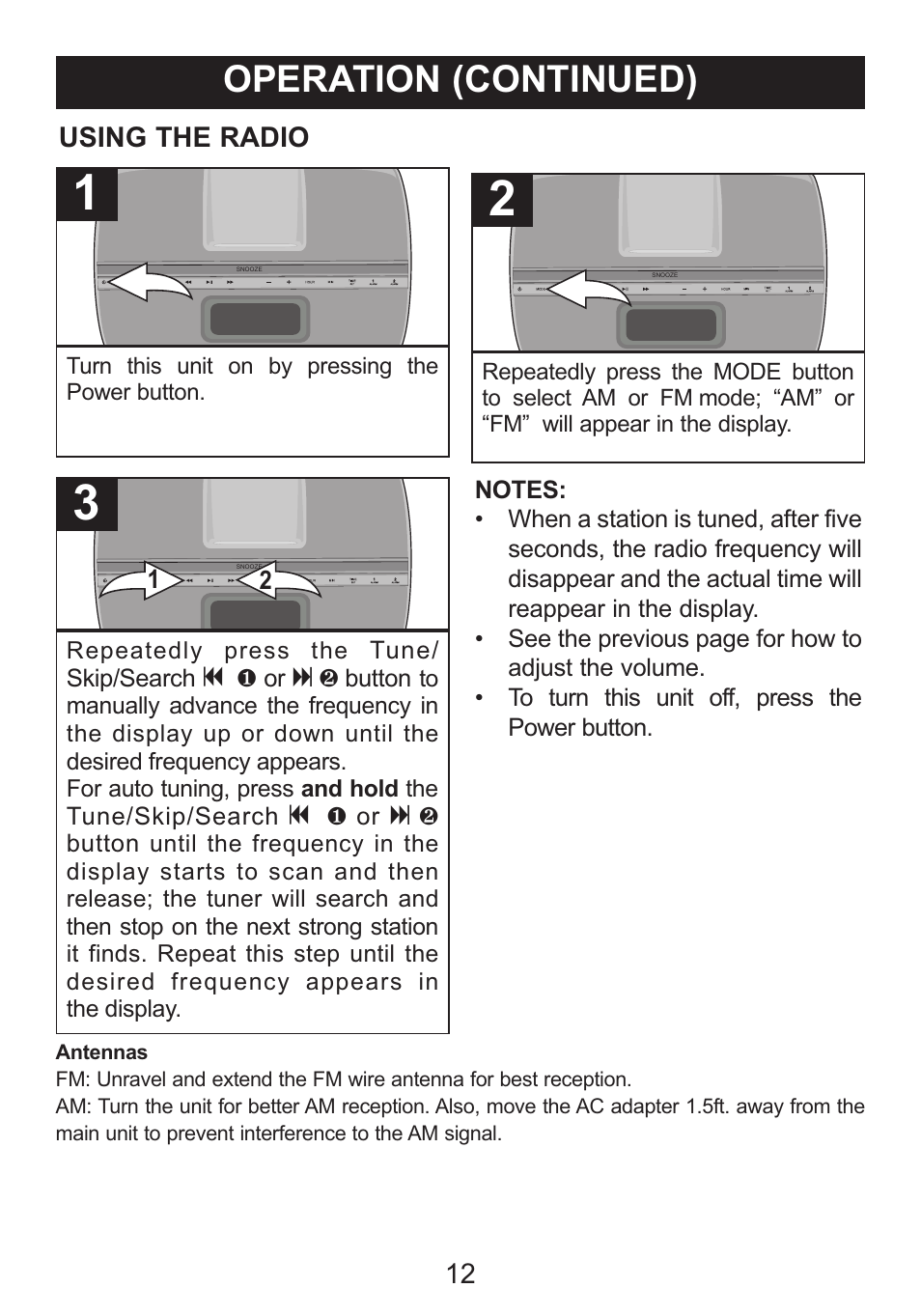 Operation (continued) | Memorex iWakeUp Mi4014 User Manual | Page 13 / 42