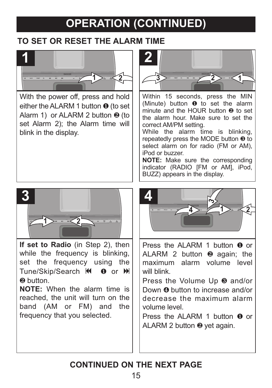 Operation (continued) | Memorex iWakeUp Mi4014 User Manual | Page 16 / 42