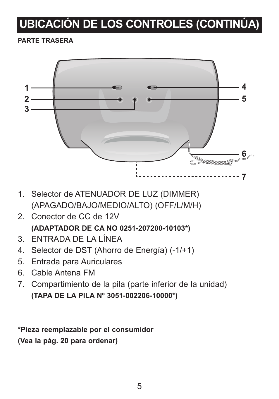 Ubicación de los controles (continúa) | Memorex iWakeUp Mi4014 User Manual | Page 26 / 42