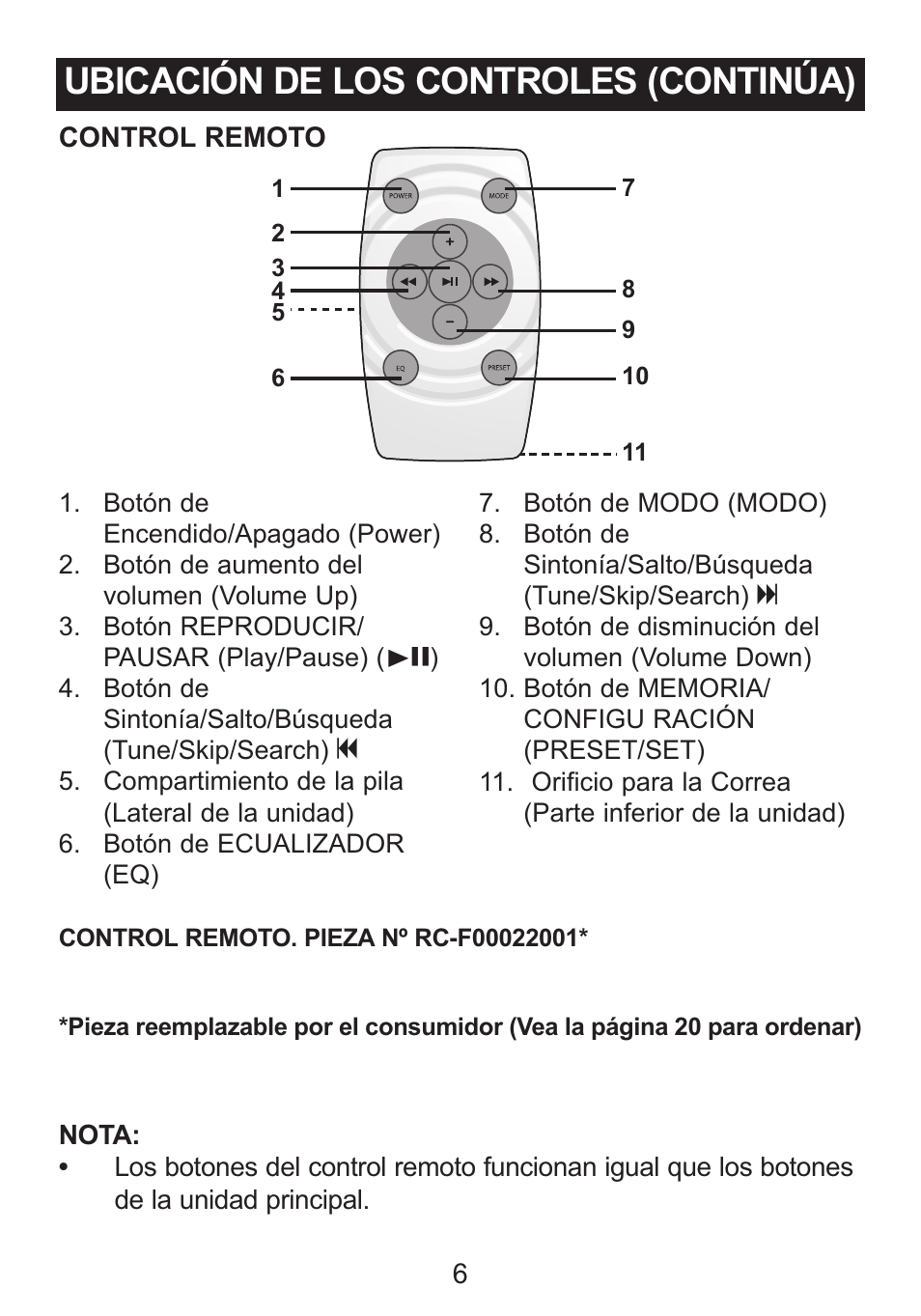 Ubicación de los controles (continúa) | Memorex iWakeUp Mi4014 User Manual | Page 27 / 42