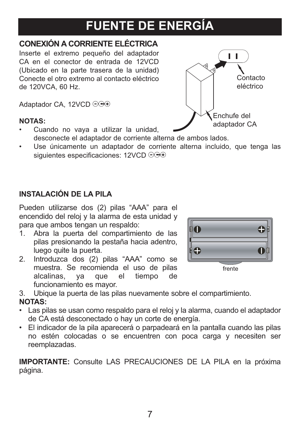Fuente de energía | Memorex iWakeUp Mi4014 User Manual | Page 28 / 42