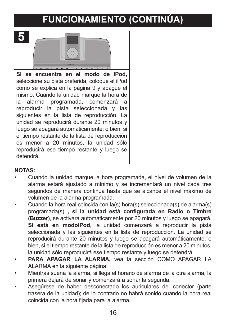 Funcionamiento (continúa) | Memorex iWakeUp Mi4014 User Manual | Page 37 / 42