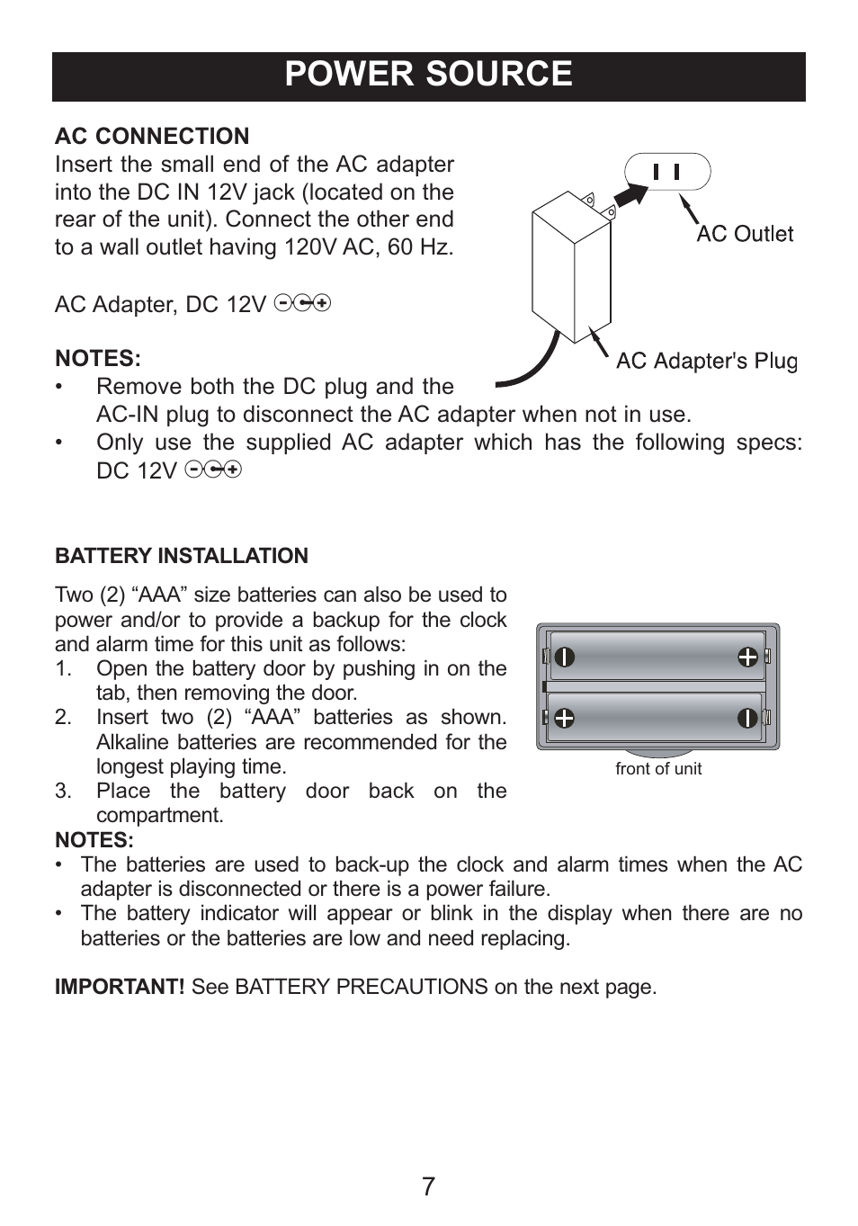 Power source | Memorex iWakeUp Mi4014 User Manual | Page 8 / 42