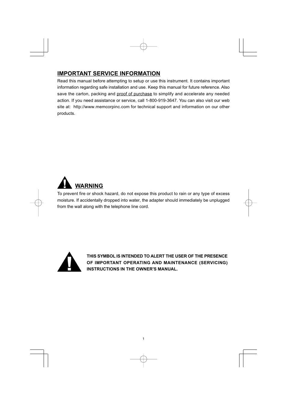 Important service information, Warning | Memorex MPH7895 User Manual | Page 2 / 32