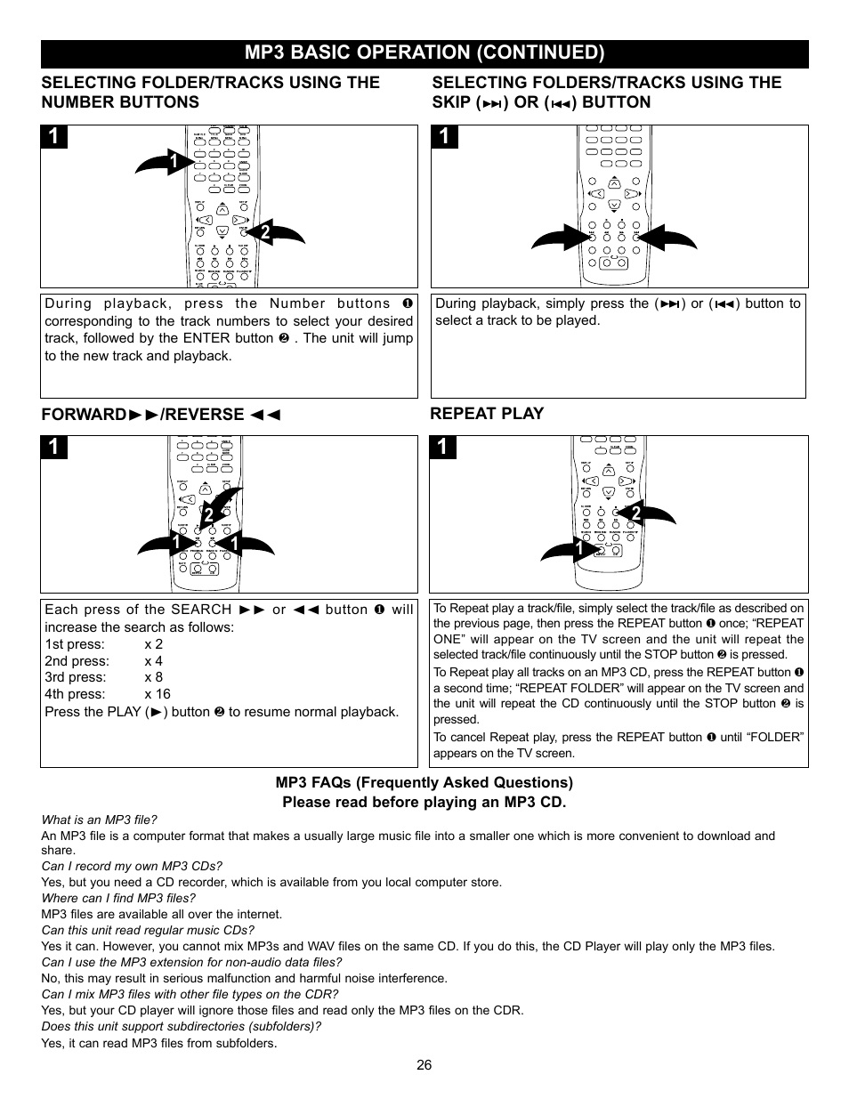 Mp3 basic operation (continued), Forward ❿❿ /reverse ➛➛ repeat play | Memorex MVD-2028 User Manual | Page 27 / 36