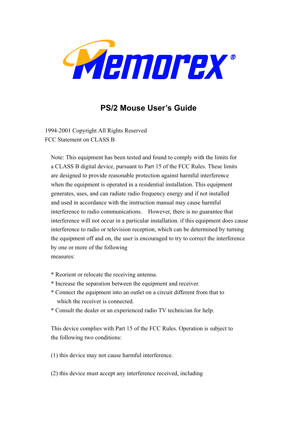 Memorex PS/2 User Manual | 5 pages