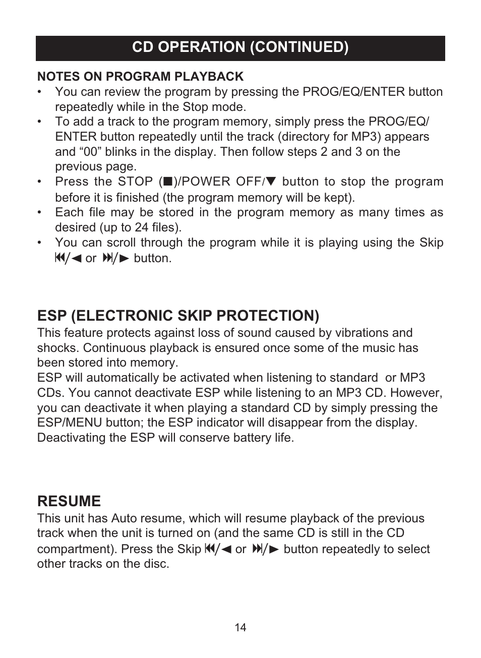 Resume | Memorex MPD8842 User Manual | Page 15 / 23