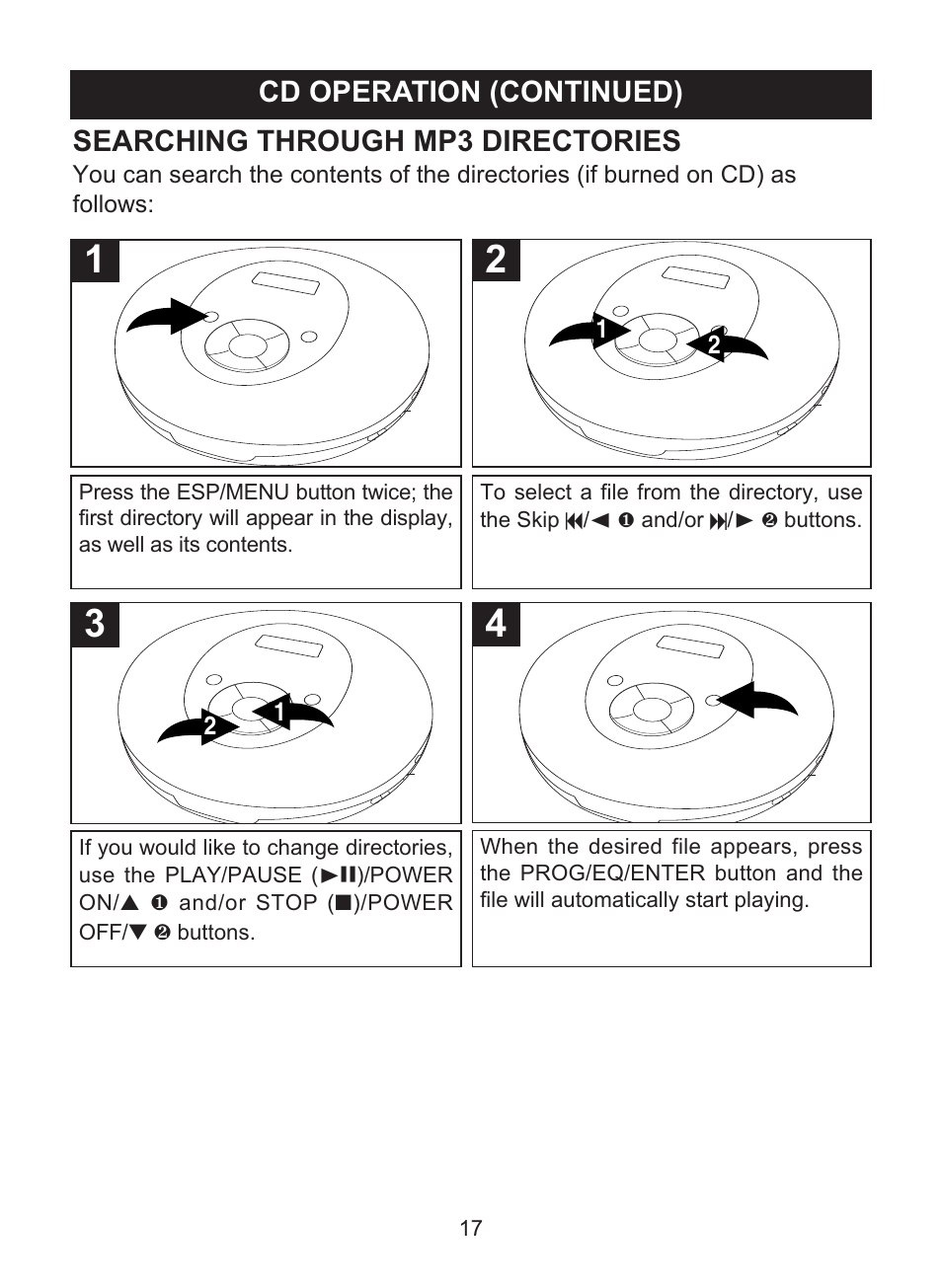 Searching through mp3 directories, Cd operation (continued) | Memorex MPD8842 User Manual | Page 18 / 23