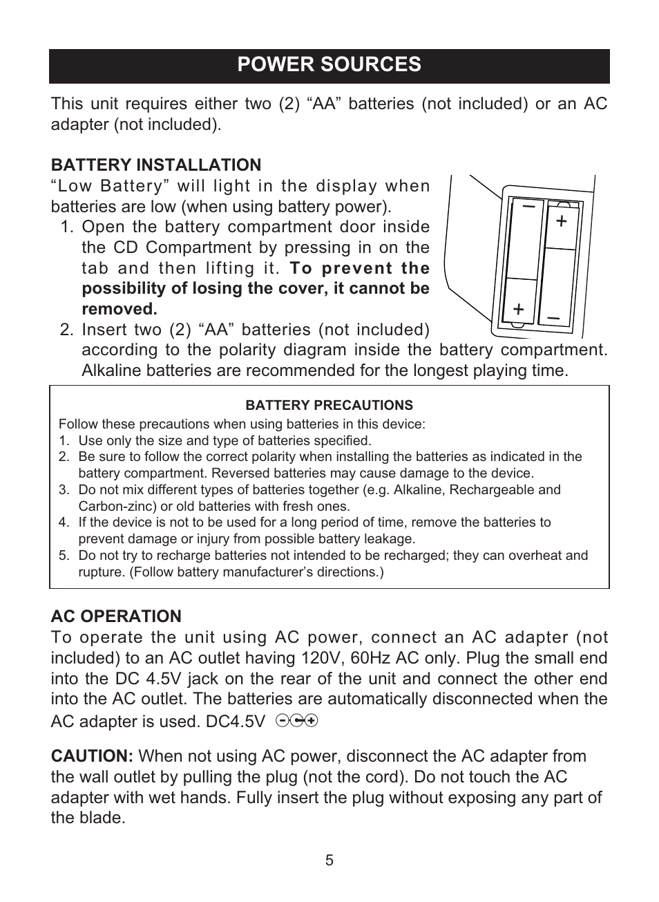 Power sources | Memorex MPD8842 User Manual | Page 6 / 23