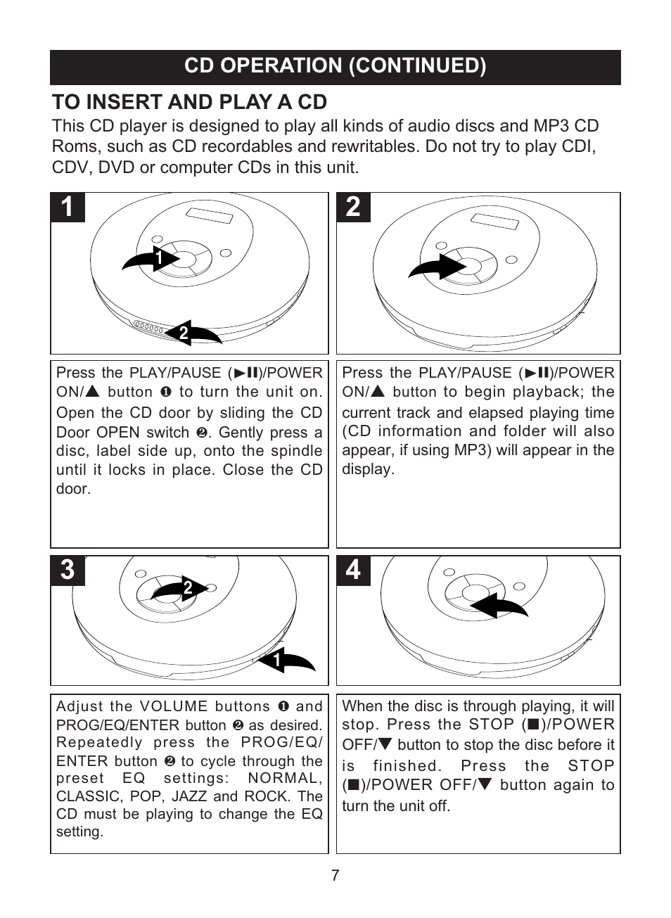 Cd operation (continued) | Memorex MPD8842 User Manual | Page 8 / 23