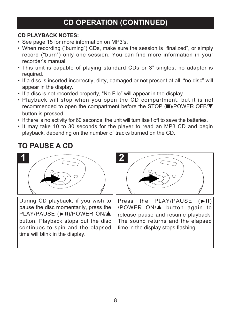 Cd operation (continued) | Memorex MPD8842 User Manual | Page 9 / 23