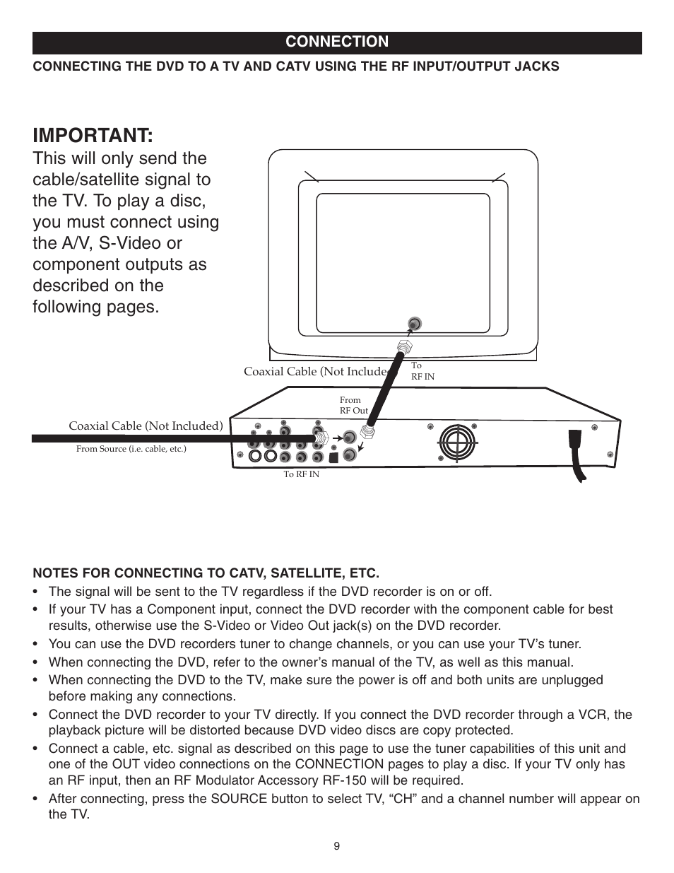 Important, Connection | Memorex MVDR2100 User Manual | Page 10 / 55