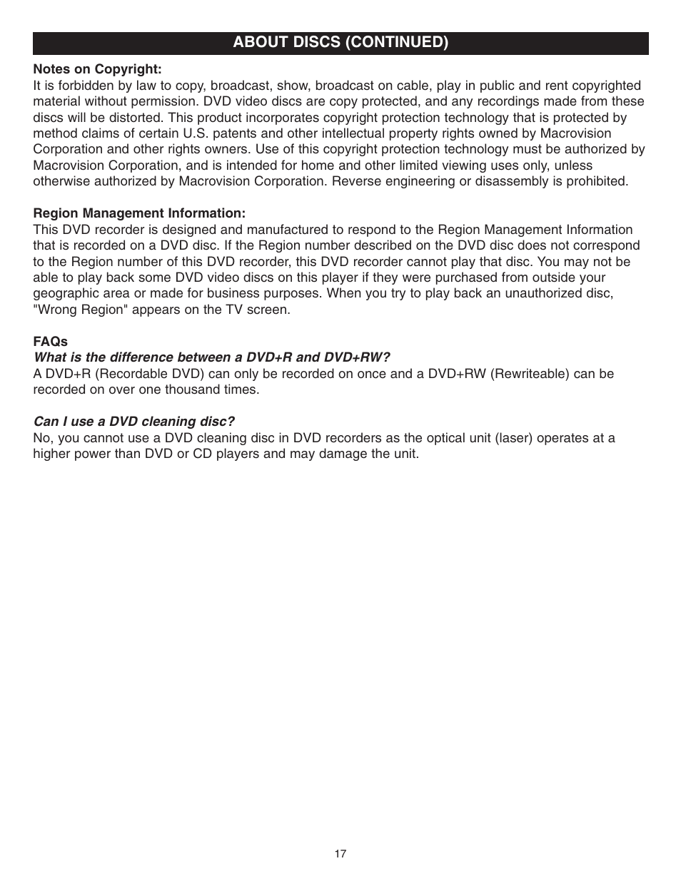 About discs (continued) | Memorex MVDR2100 User Manual | Page 18 / 55