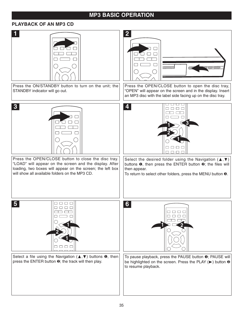 Mp3 basic operation | Memorex MVDR2100 User Manual | Page 36 / 55