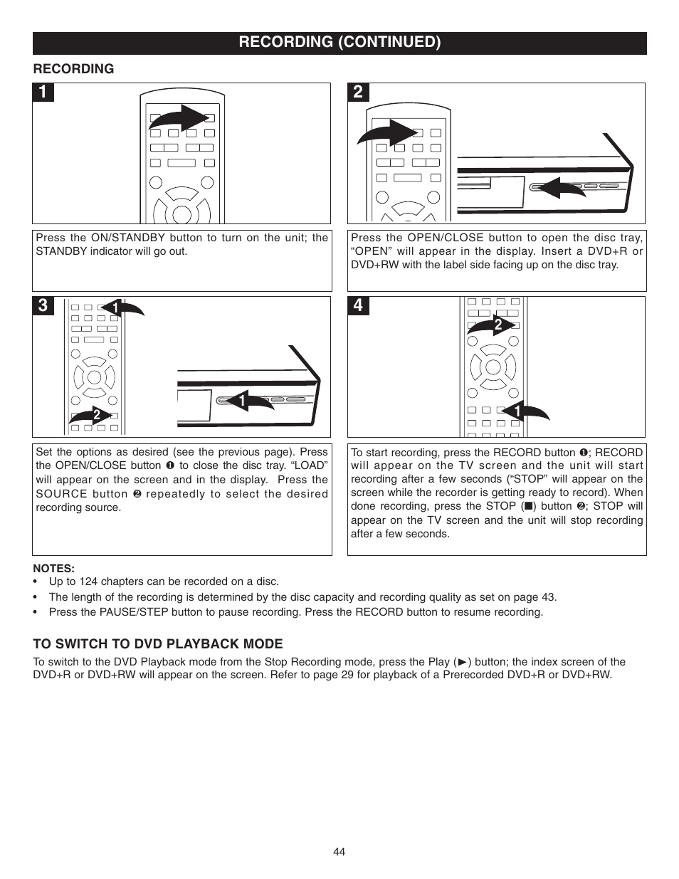 Recording (continued) | Memorex MVDR2100 User Manual | Page 45 / 55