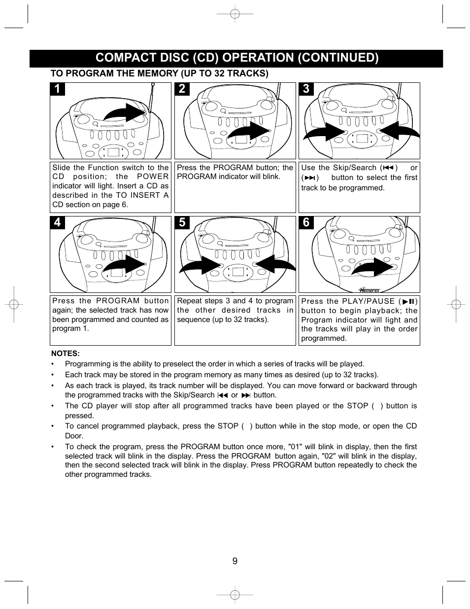 5compact disc (cd) operation (continued) | Memorex MP3126 User Manual | Page 10 / 17