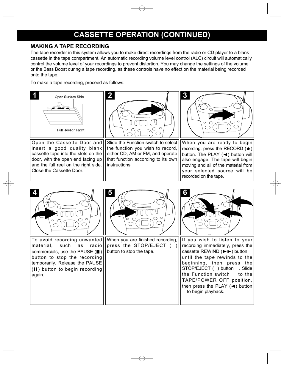 Cassette operation (continued) | Memorex MP3126 User Manual | Page 12 / 17