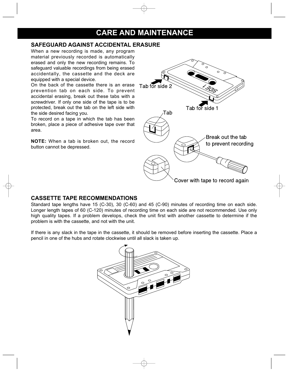 Care and maintenance, Side 1 | Memorex MP3126 User Manual | Page 13 / 17