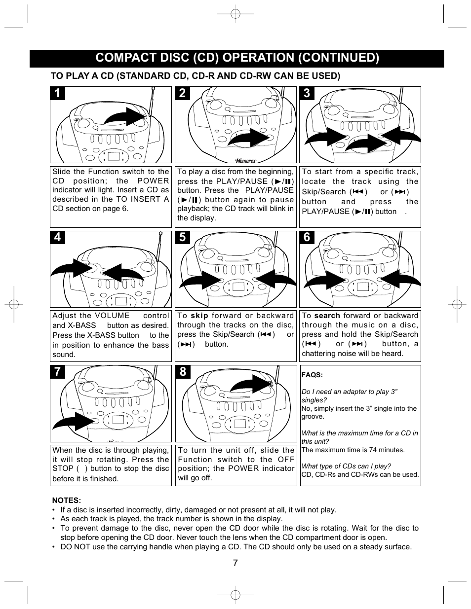 Compact disc (cd) operation (continued) | Memorex MP3126 User Manual | Page 8 / 17