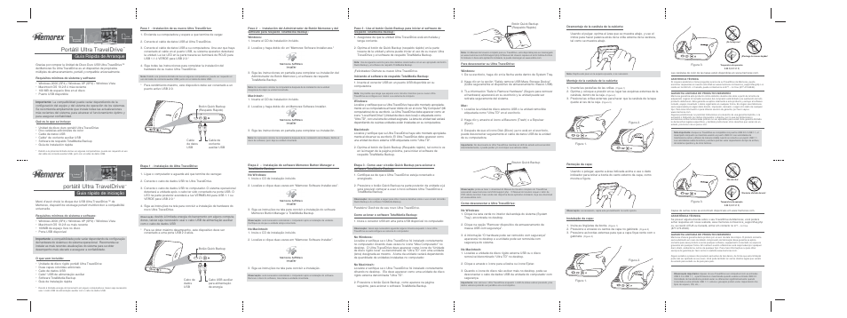 Portátil ultra traveldrive, Guía rápida de arranque, Guia rápido de iniciação | Memorex Ultra TravelDrive User Manual | Page 2 / 2