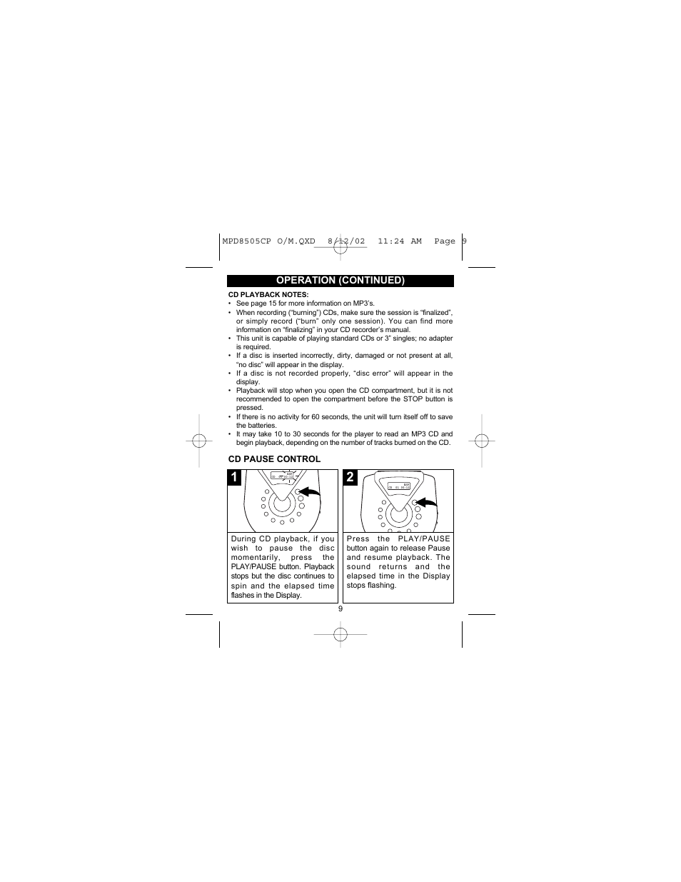 Operation (continued) | Memorex MPD8505CP User Manual | Page 10 / 26