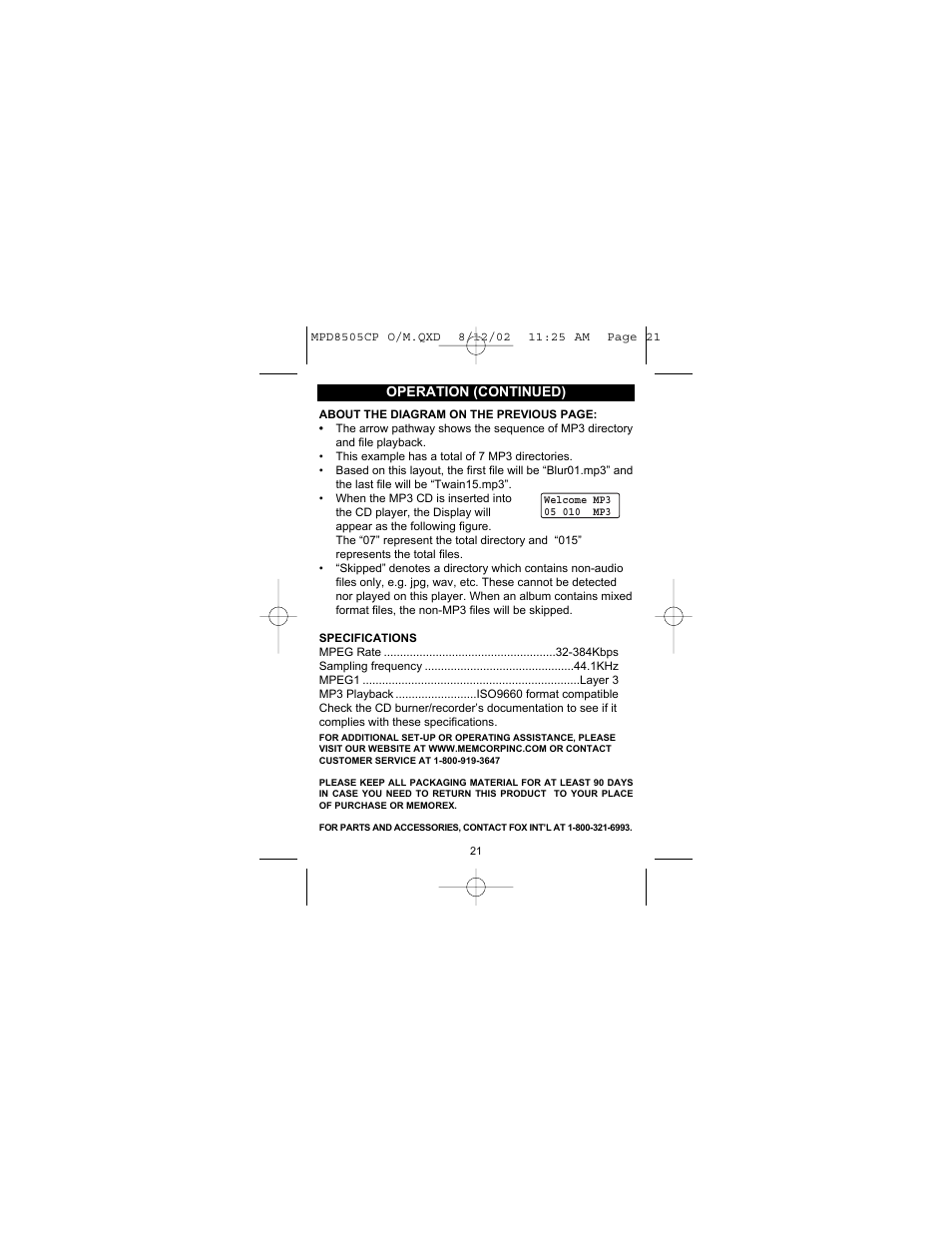 Memorex MPD8505CP User Manual | Page 22 / 26