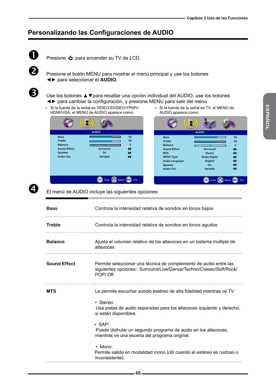 Personalizando las configuraciones de audio | Memorex MLTD2622 User Manual | Page 107 / 123