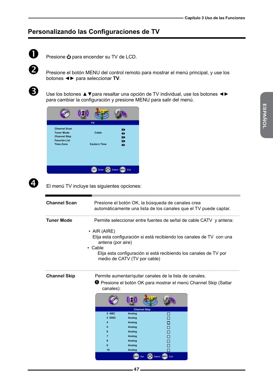 Personalizando las configuraciones de tv | Memorex MLTD2622 User Manual | Page 109 / 123