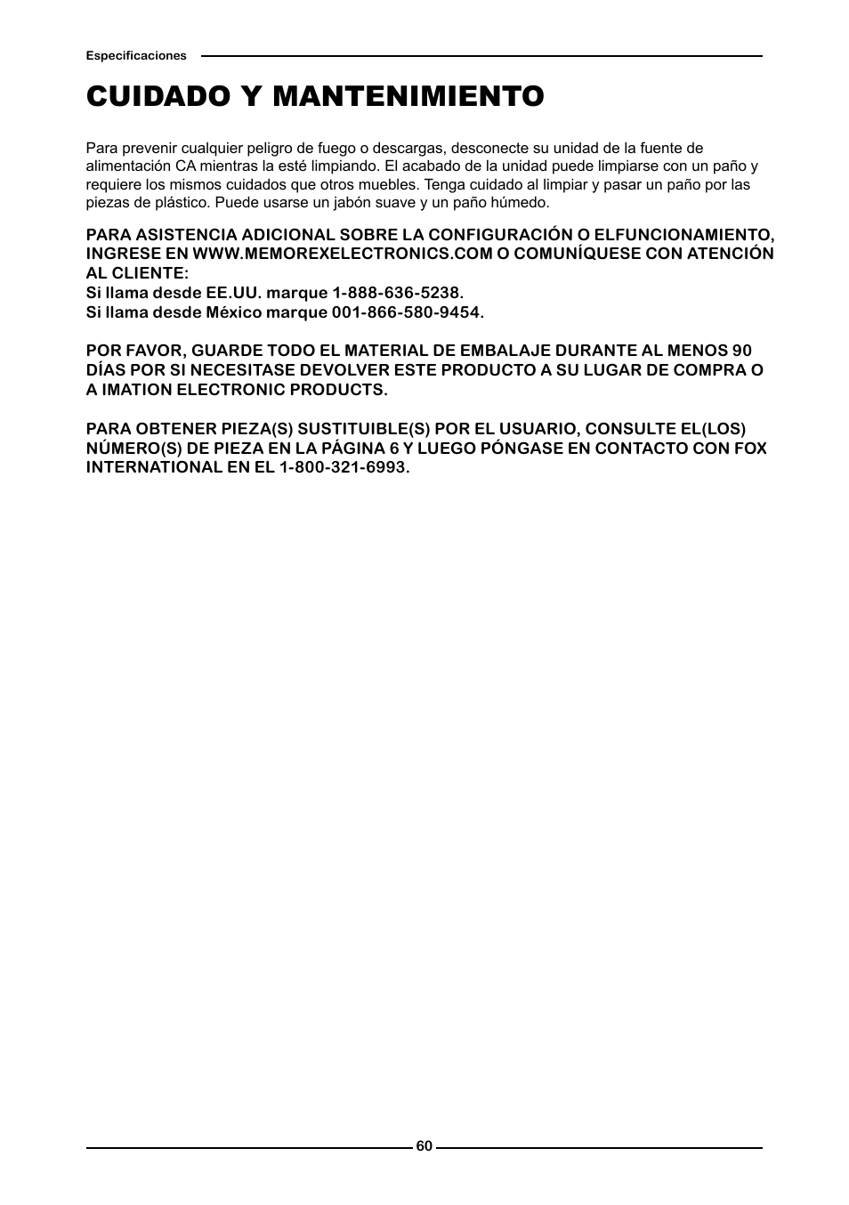 Cuidado y mantenimiento | Memorex MLTD2622 User Manual | Page 122 / 123