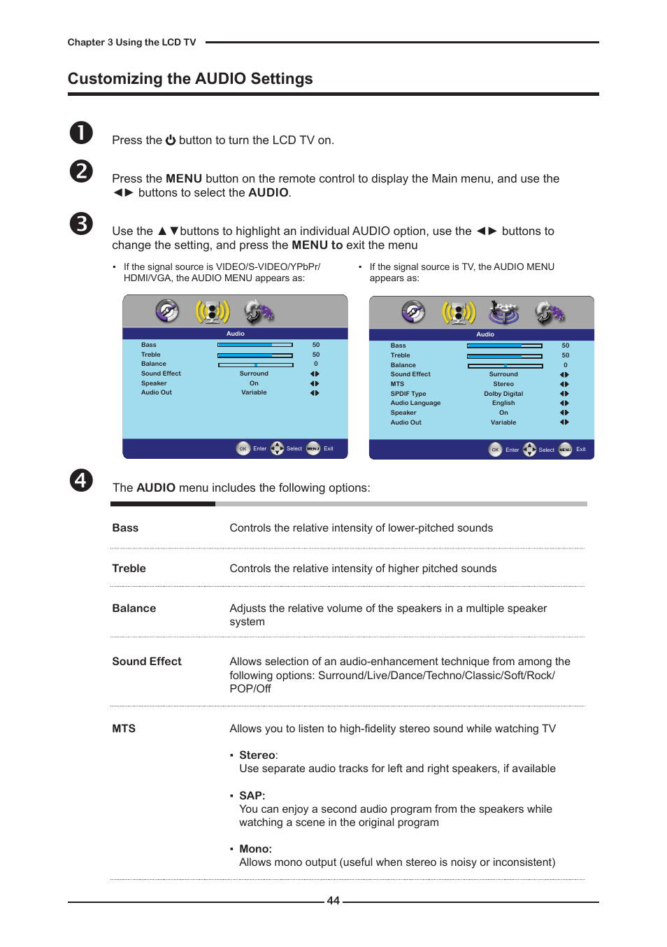 Customizing the audio settings | Memorex MLTD2622 User Manual | Page 46 / 123