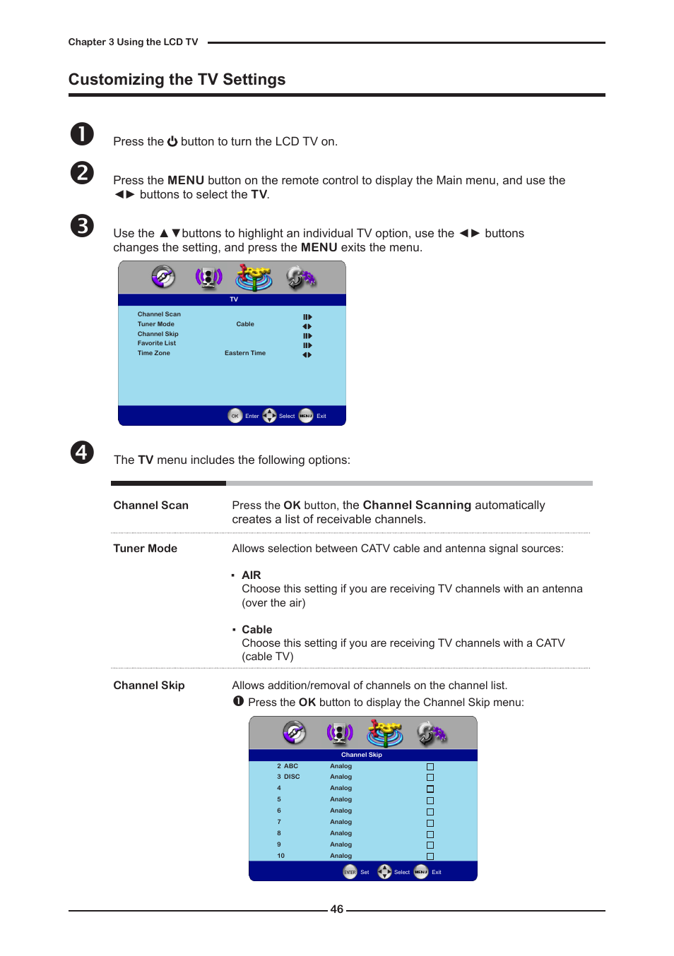 Customizing the tv settings | Memorex MLTD2622 User Manual | Page 48 / 123