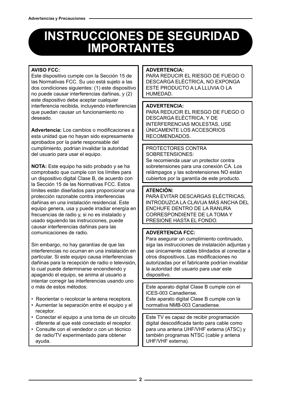 Instrucciones de seguridad importantes | Memorex MLTD2622 User Manual | Page 64 / 123