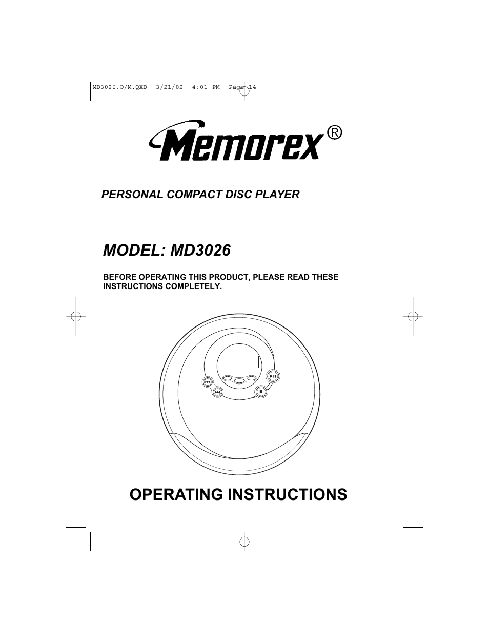 Memorex MD3026 User Manual | 14 pages