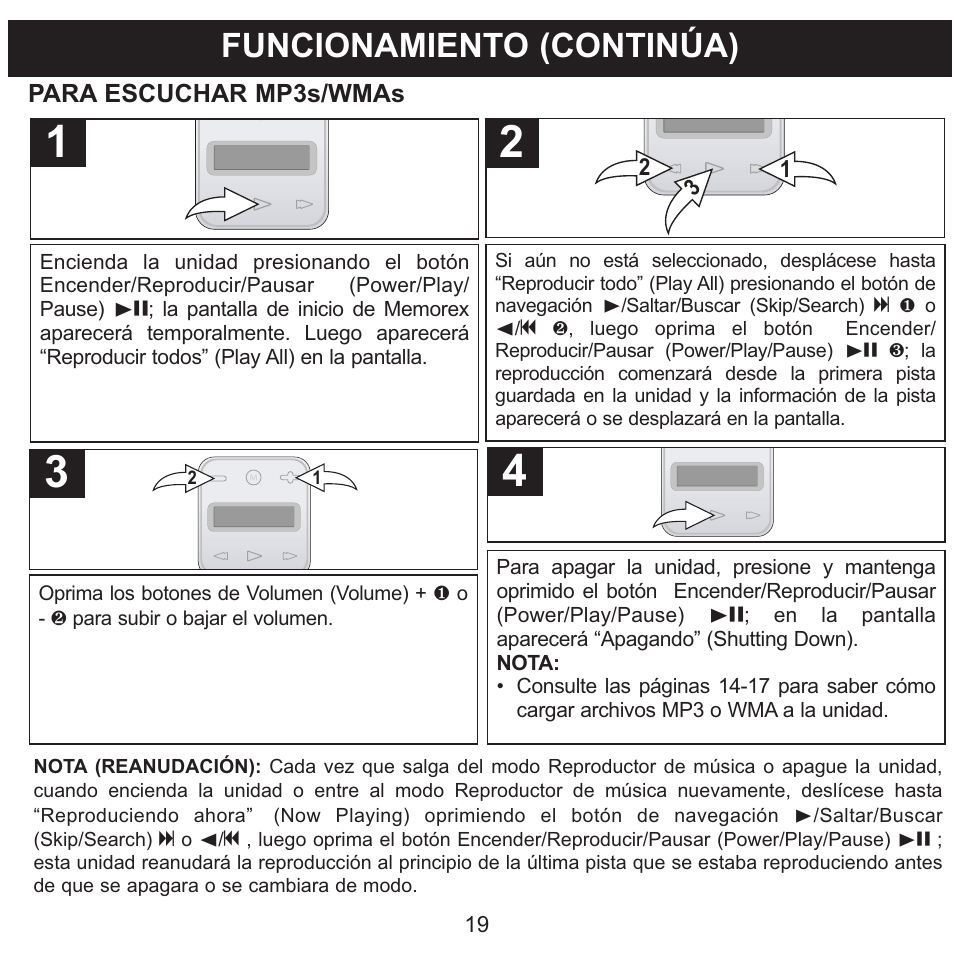 Funcionamiento (continúa) | Memorex Clip and Play MMP8000 Series User Manual | Page 54 / 70