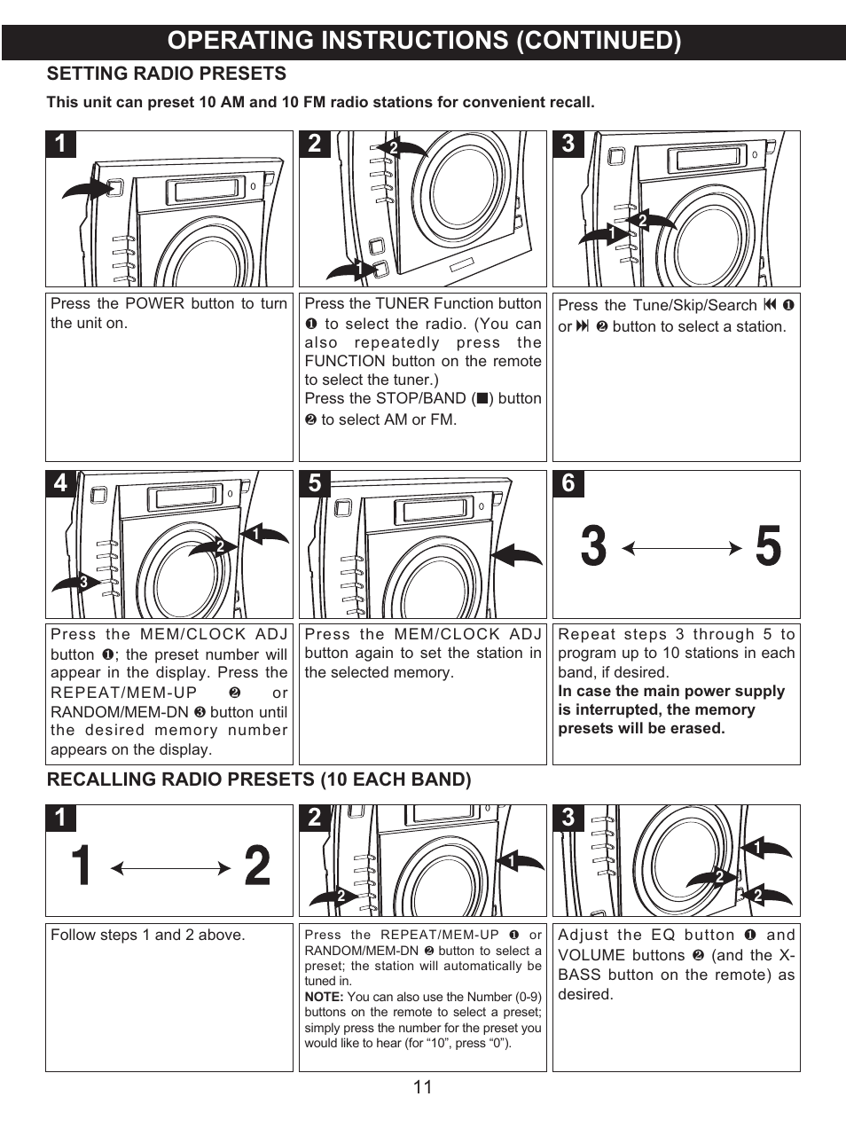 Operating instructions (continued) | Memorex MX4137 User Manual | Page 12 / 40