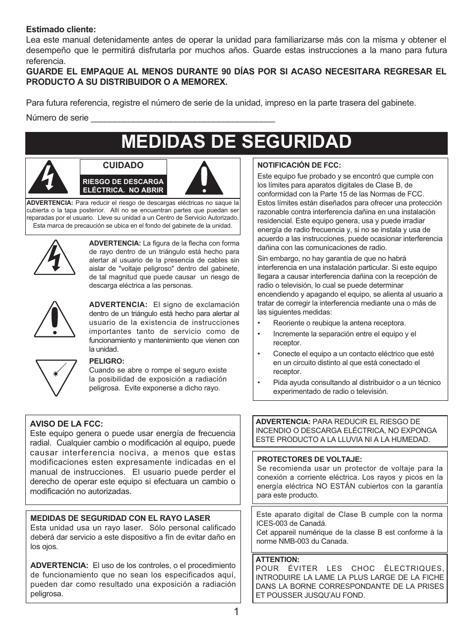 Medidas de seguridad | Memorex MX4137 User Manual | Page 21 / 40