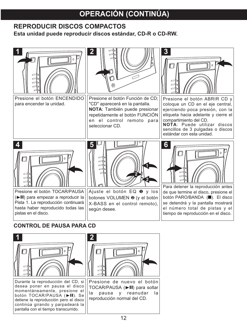 Operación (continúa), Reproducir discos compactos | Memorex MX4137 User Manual | Page 32 / 40