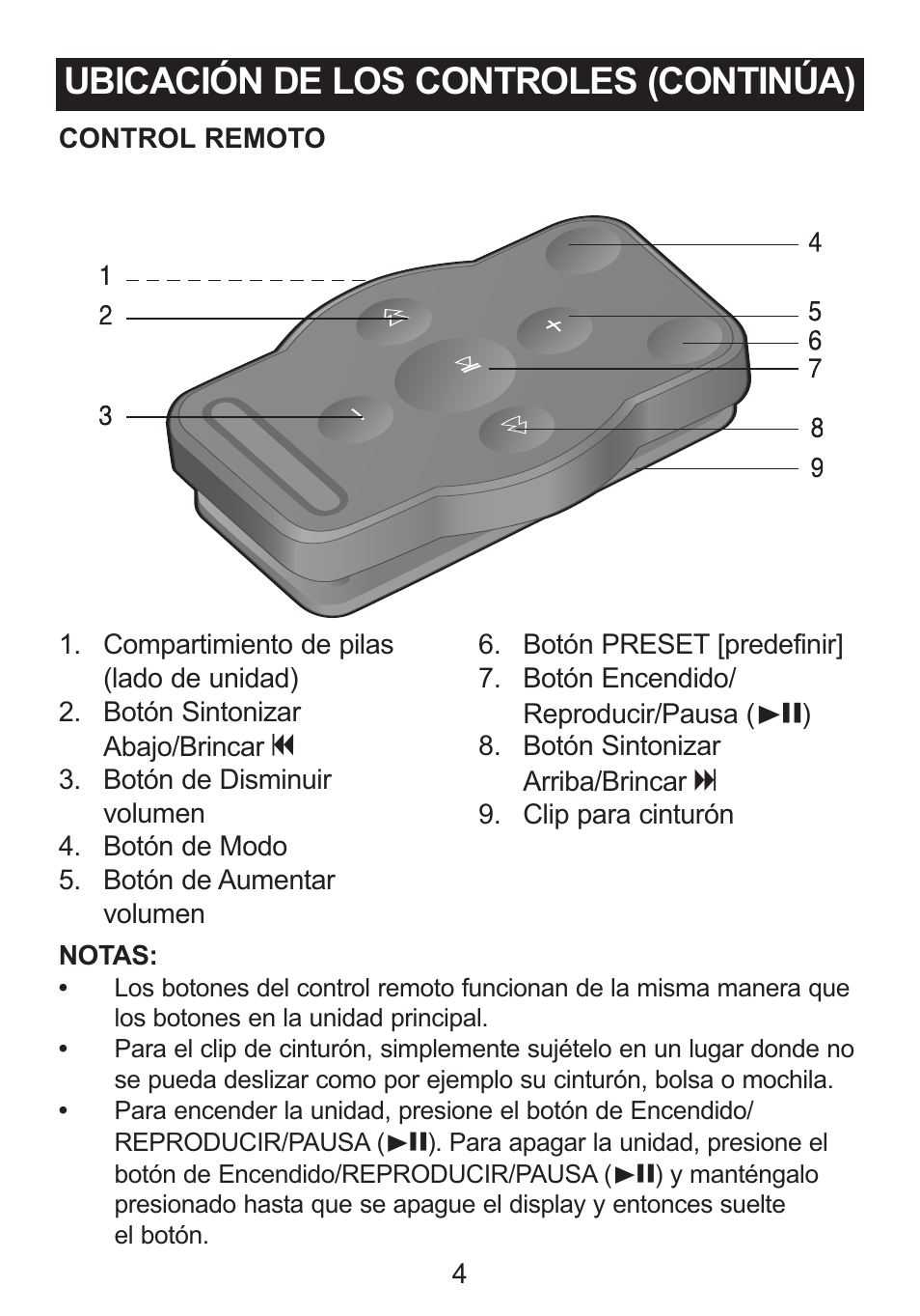 Ubicación de los controles (continúa) | Memorex iListen Mi1006 User Manual | Page 22 / 34