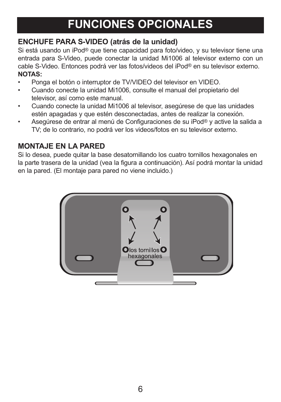 Funciones opcionales | Memorex iListen Mi1006 User Manual | Page 24 / 34