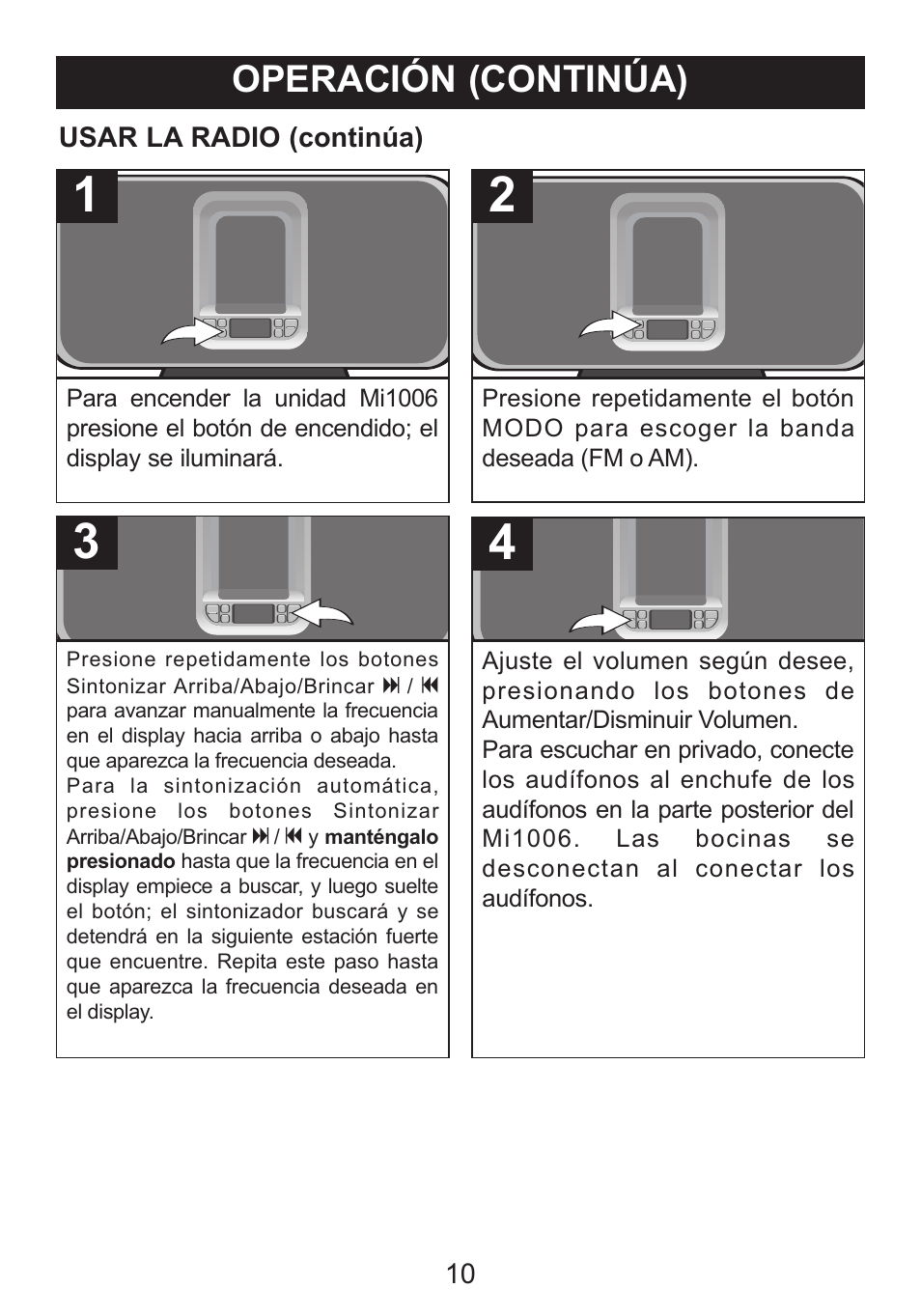 Operación (continúa) | Memorex iListen Mi1006 User Manual | Page 28 / 34