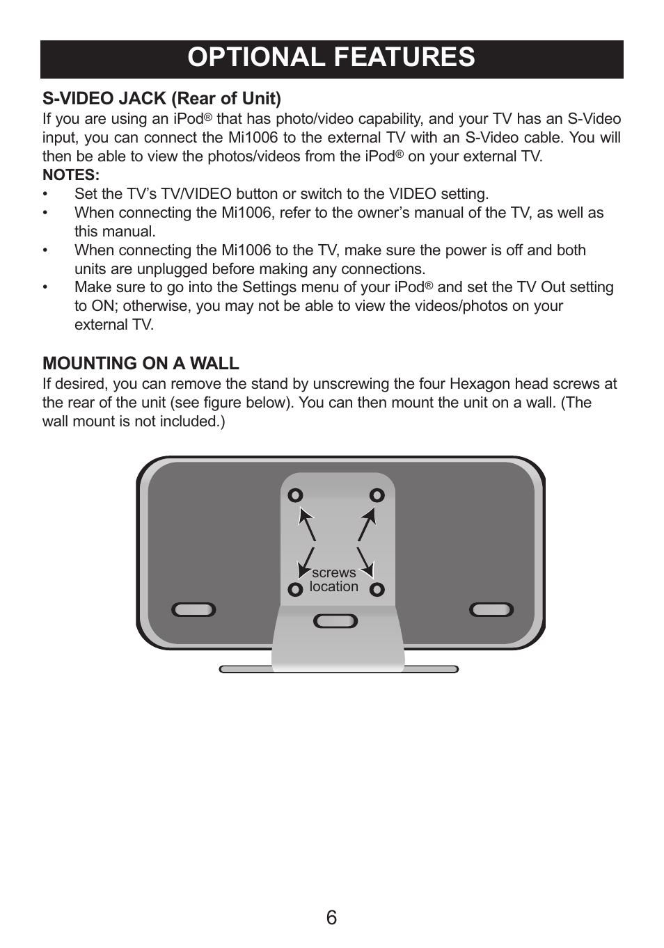 Optional features | Memorex iListen Mi1006 User Manual | Page 7 / 34