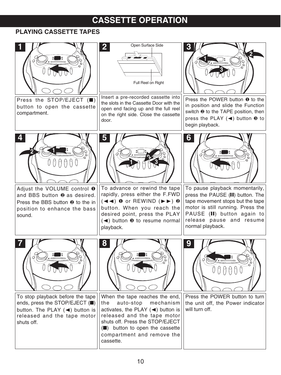 Cassette operation | Memorex MP3227 User Manual | Page 11 / 17