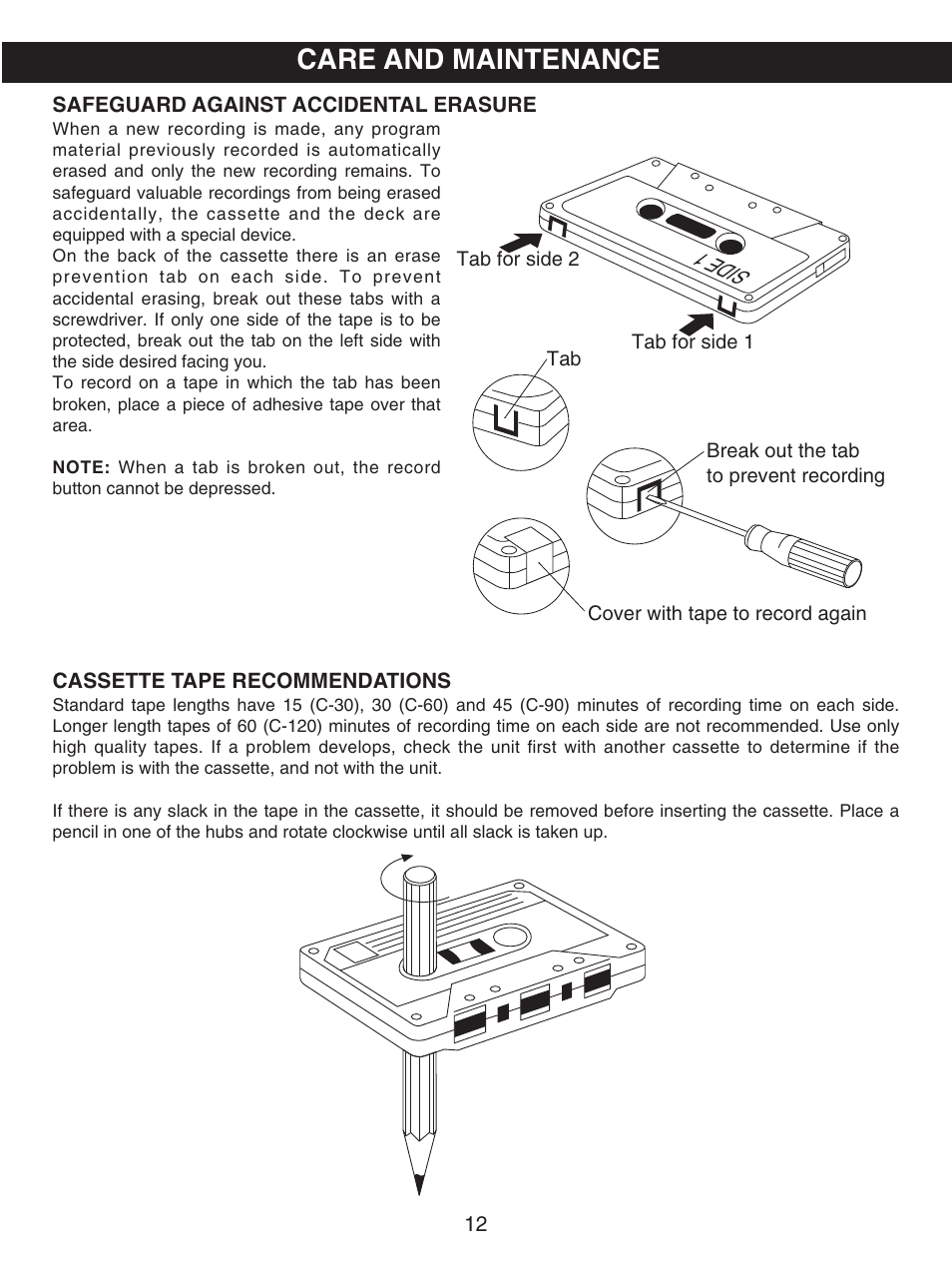 Care and maintenance, Sid e 1 | Memorex MP3227 User Manual | Page 13 / 17