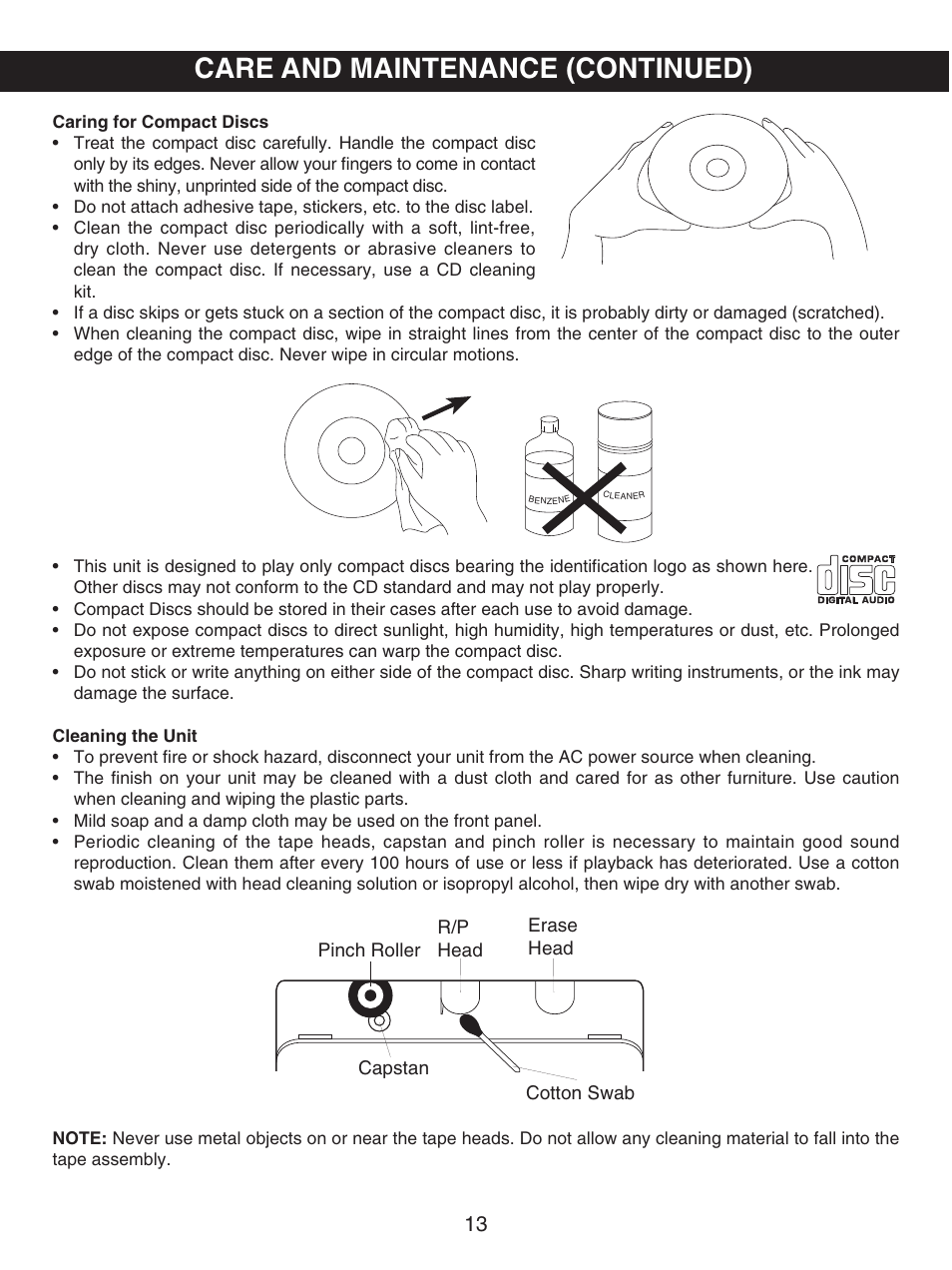 Care and maintenance (continued) | Memorex MP3227 User Manual | Page 14 / 17