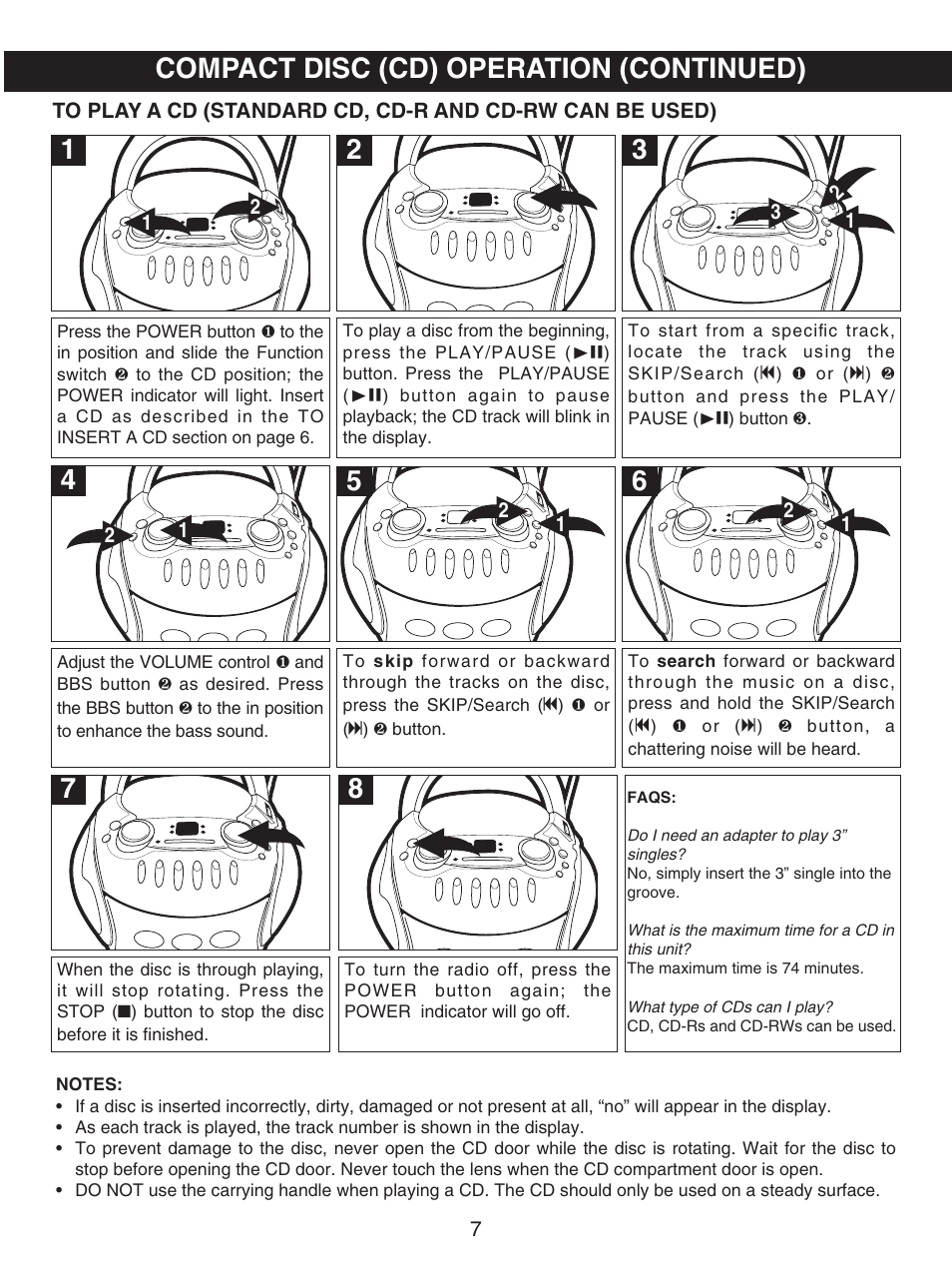 Compact disc (cd) operation (continued) | Memorex MP3227 User Manual | Page 8 / 17