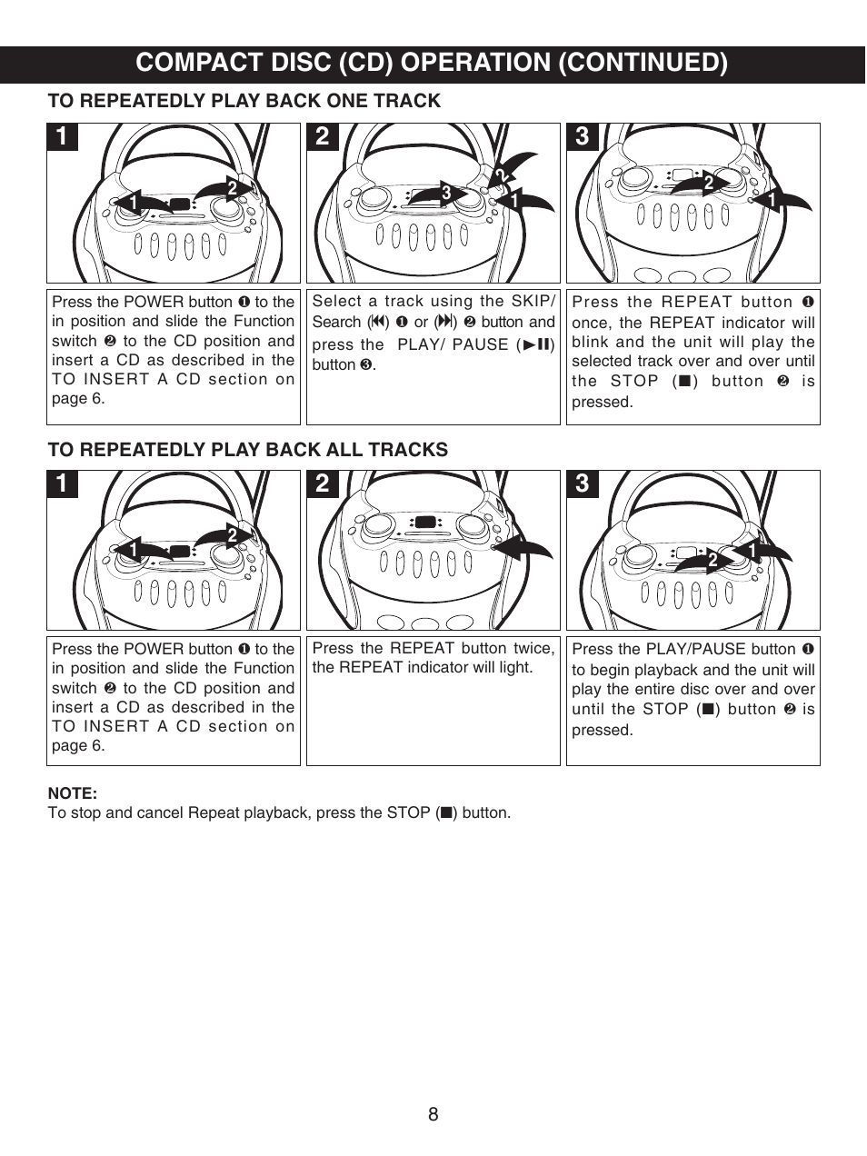 Compact disc (cd) operation (continued) | Memorex MP3227 User Manual | Page 9 / 17