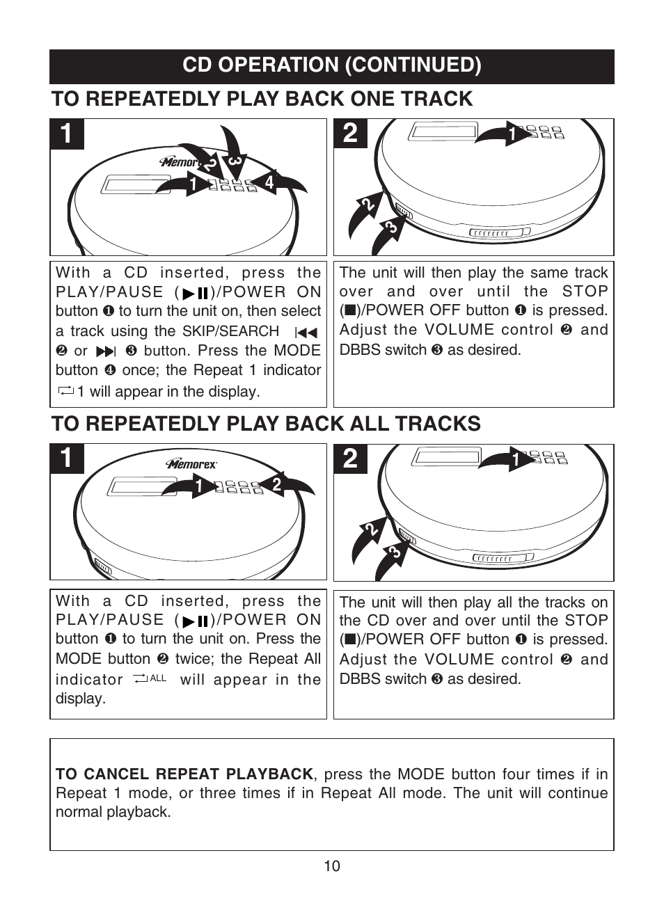 Cd operation (continued) | Memorex MD6459 User Manual | Page 11 / 17